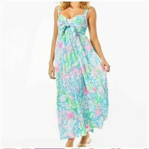 Lilly Pulitzer Sabrinah Midi Sleeveless Dress Coral Bay Blue White Pink Green 2